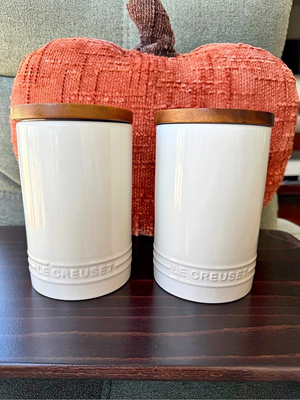 Le Creuset Meringue Stoneware Storage Canisters with Wood Lids - Set of 2 (770ml